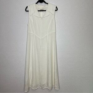 Yasaman Vintage Notched Collar Linen Midi Dress 12